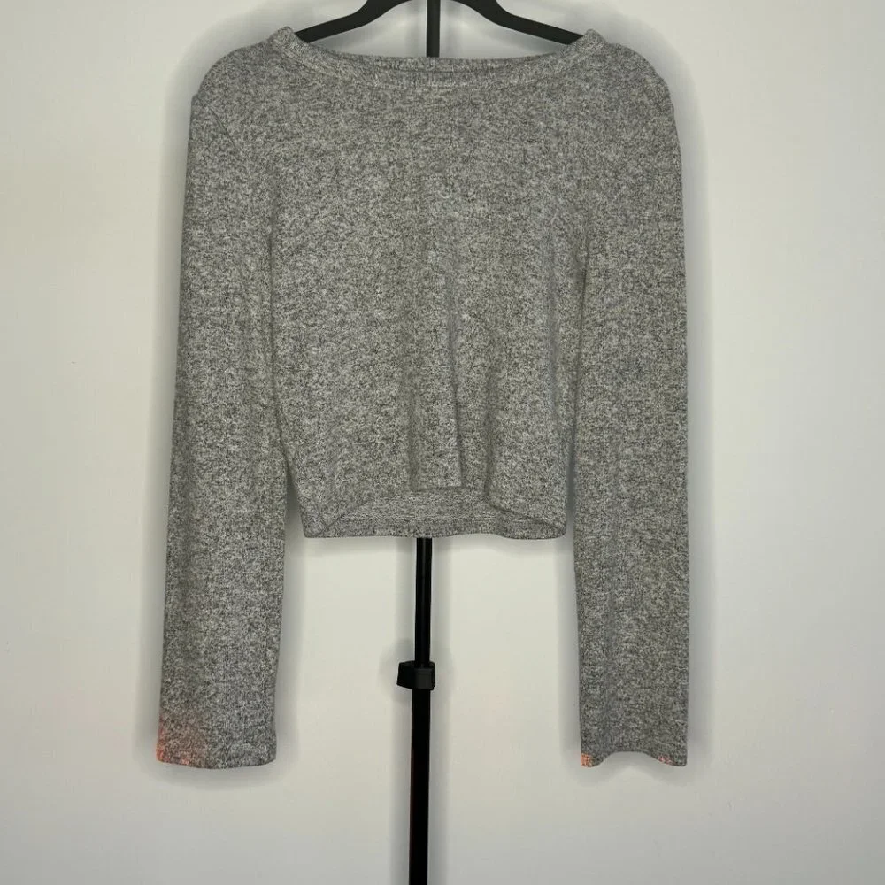 Zara | Cotton Trafaluc Cropped Long Sleeve Cotton Shirt | Heather Gray | Size M - Picture 5 of 6